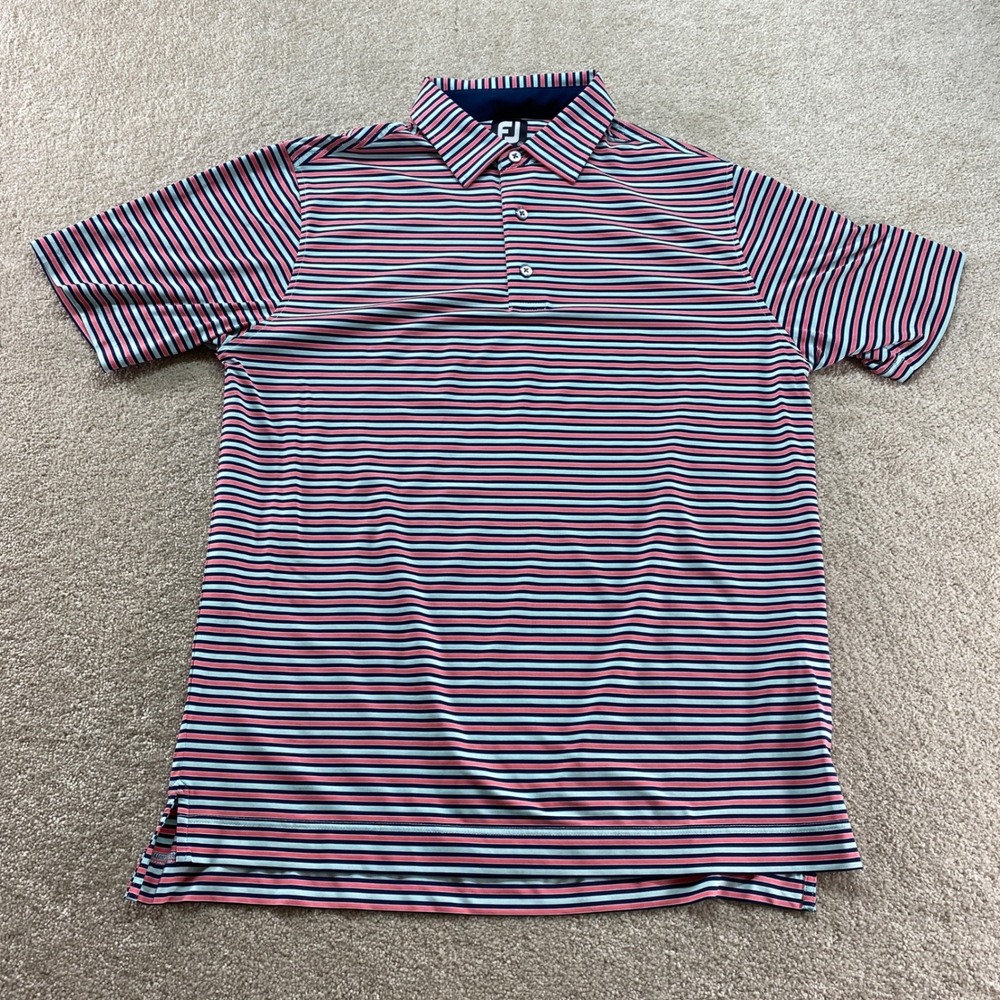 FootJoy Golf Polo Shirt Mens Size Medium Striped Performance Short Sleeve